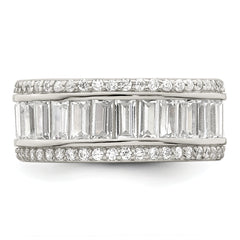Sterling Silver Rhodium-plated Baguette & Round CZ Eternity Ring