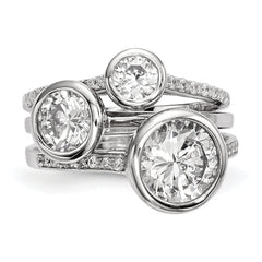 Sterling Silver Rhodium-plated CZ 3-Ring Set