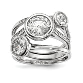 Sterling Silver Rhodium-plated CZ 3-Ring Set