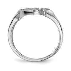 Sterling Silver Rhodium-plated CZ Moon With Star Polished Ring