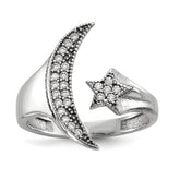 Sterling Silver Rhodium-plated CZ Moon With Star Polished Ring