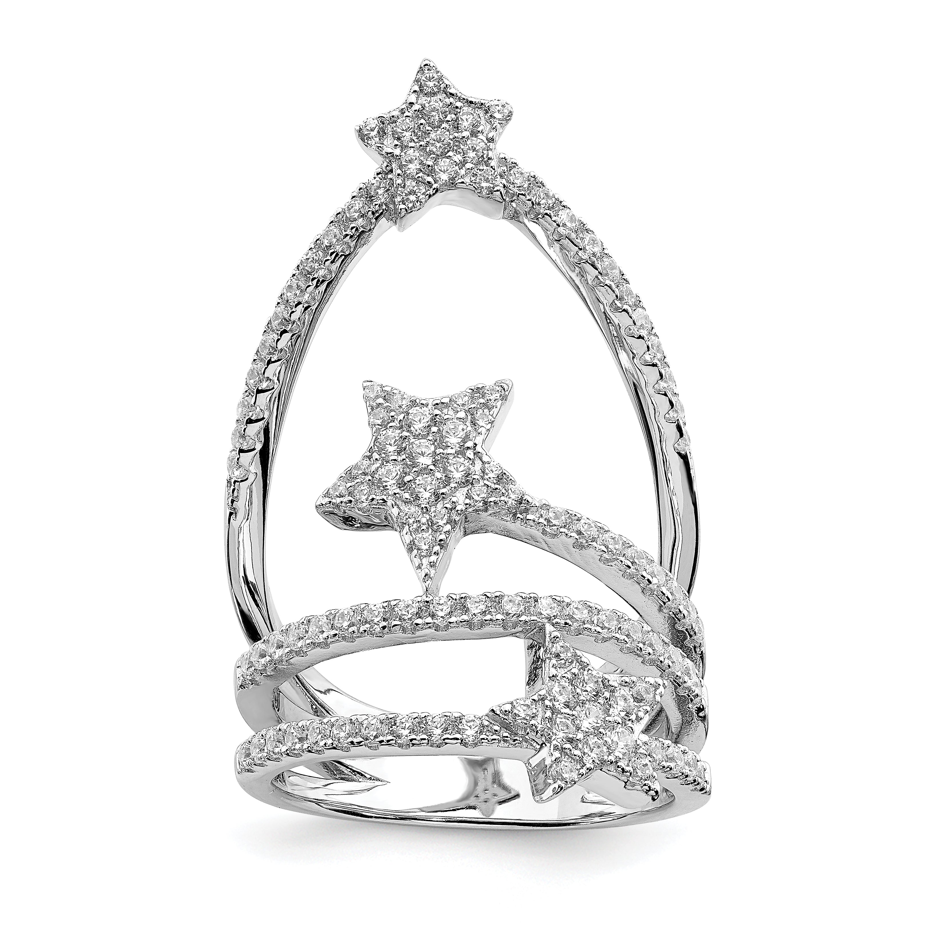 Pure Fire Sterling Silver Rhod-plated CZ Star Ring