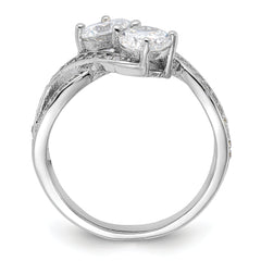 Sterling Silver Rhodium-plated CZ Two Stone Polished Ring