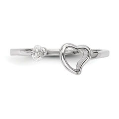 Sterling Silver Rhodium-plated Open Heart CZ Polished Ring
