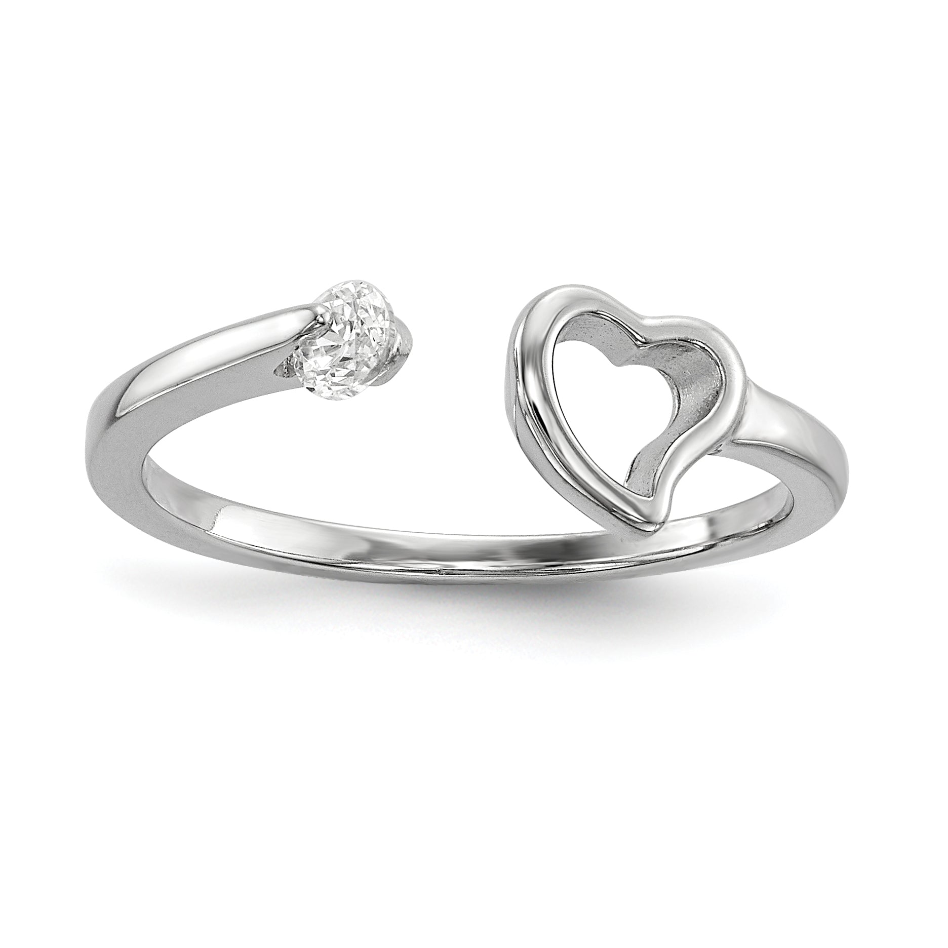 Sterling Silver Rhodium-plated Open Heart CZ Polished Ring