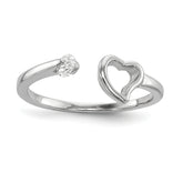 Sterling Silver Rhodium-plated Open Heart CZ Polished Ring