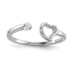 Sterling Silver Rhodium-plated Open Heart CZ Polished Ring