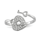 Sterling Silver Rhodium-plated CZ Heart Lock and Key Ring