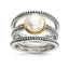 Sterling Silver With 14k Antiqued 8mm Button FWC Pearl Set of 3 Rings