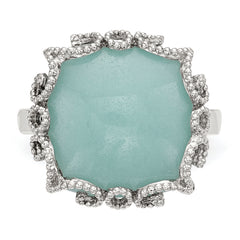 Sterling Silver Rhod-plated Created Amazonite Polished/Textured Ring