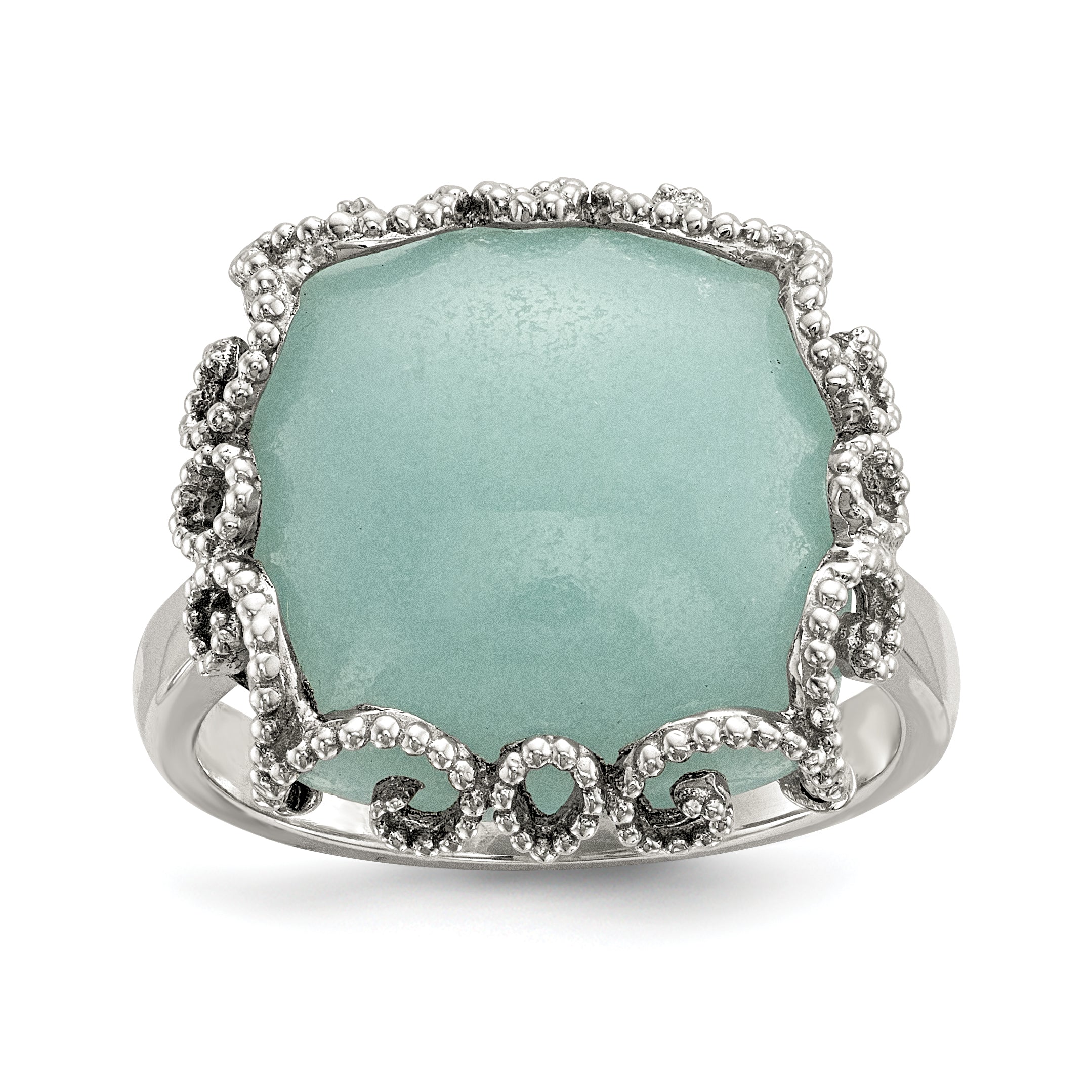 Sterling Silver Rhod-plated Created Amazonite Polished/Textured Ring