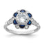 Cubic Zirconia Blue Sapphire Flower Ring in Sterling Silver, Textured - Sophia Jewelers