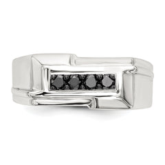 Sterling Silver Rhodium-plated Mens Black Diamond Polished Ring
