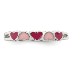 Sterling Silver Rhodium-plated Children's Enameled Hearts Ring