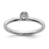 Sterling Silver Rhodium Plated Polished Diamond Ring