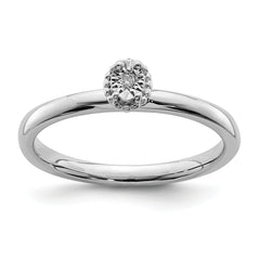 Sterling Silver Rhodium Plated Polished Diamond Ring