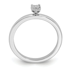 Sterling Silver Rhodium Plated Polished Diamond Heart Shape Ring