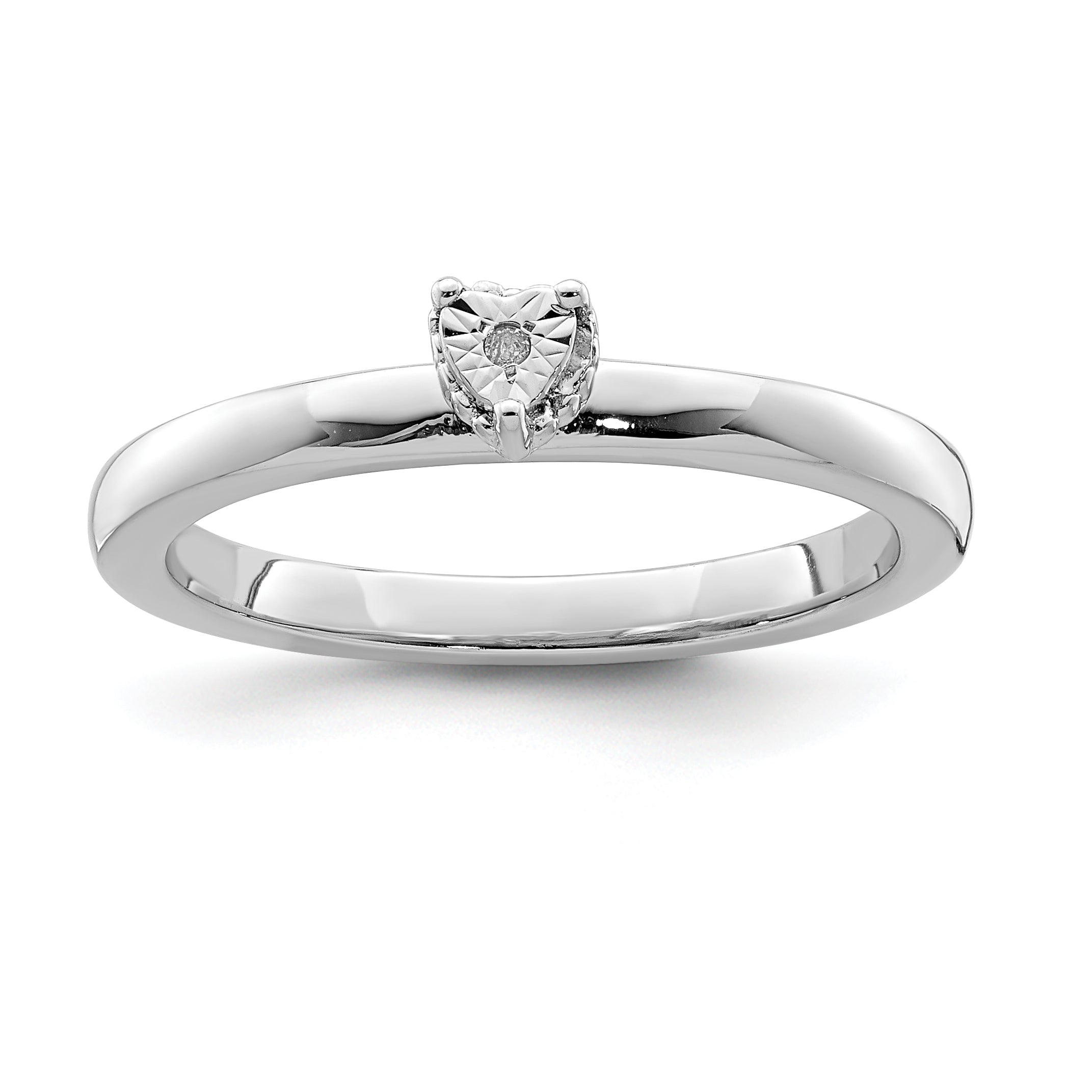 Sterling Silver Rhodium Plated Polished Diamond Heart Shape Ring