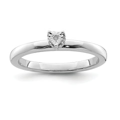 Sterling Silver Rhodium Plated Polished Diamond Heart Shape Ring