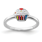 Sterling Silver RH-plated Multi-color Enameled Cupcake Children's Ring