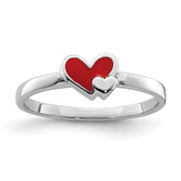 Sterling Silver RH-plated Red Enameled Double Heart Children's Ring