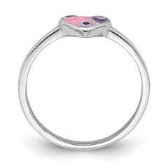 Sterling Silver RH-plated Pink & Purple Enameled Heart Children's Ring