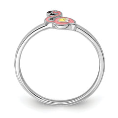 Sterling Silver Rhodium-plated Multi-color Enameled Flamingo Children's Ring