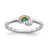 Sterling Silver RH-plated Multi-color Enameled Rainbow Children's Ring