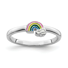 Sterling Silver RH-plated Multi-color Enameled Rainbow Children's Ring