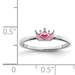 Sterling Silver Rhodium-plated Polished Pink Enamel Crown Children's Ring