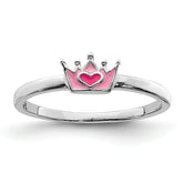 Sterling Silver Rhodium-plated Polished Pink Enamel Crown Children's Ring