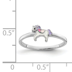 Sterling Silver RH-plated Multi-color Enameled Unicorn Children's Ring