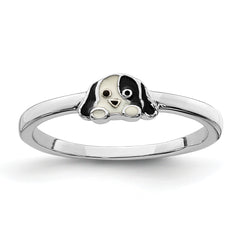 Sterling Silver RH-plated Black & White Enameled Puppy Children's Ring
