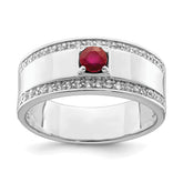 Sterling Silver Rhod-plated Men's African Ruby and White Topaz Ring