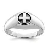 Sterling Silver Rhodium-plated & Antiqued Cross Ring