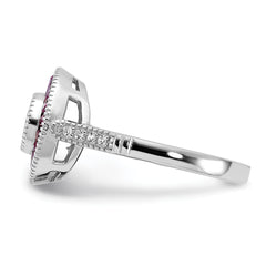 Sterling Silver Rhodium-plated Polished Created Ruby and CZ Ring