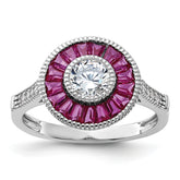 Sterling Silver Rhodium-plated Polished Created Ruby and CZ Ring