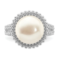 Sterling Silver Rhod-plat 11-12mm White FWC Pearl Ring