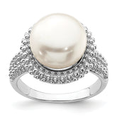 Sterling Silver Rhod-plat 11-12mm White FWC Pearl Ring