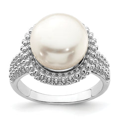 Sterling Silver Rhod-plat 11-12mm White FWC Pearl Ring