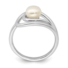 Sterling Silver Rhodium-plated Polished & Brushed (6-7mm) FWC Pearl Ring