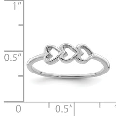 Sterling Silver Rhodium Plated Hearts Ring