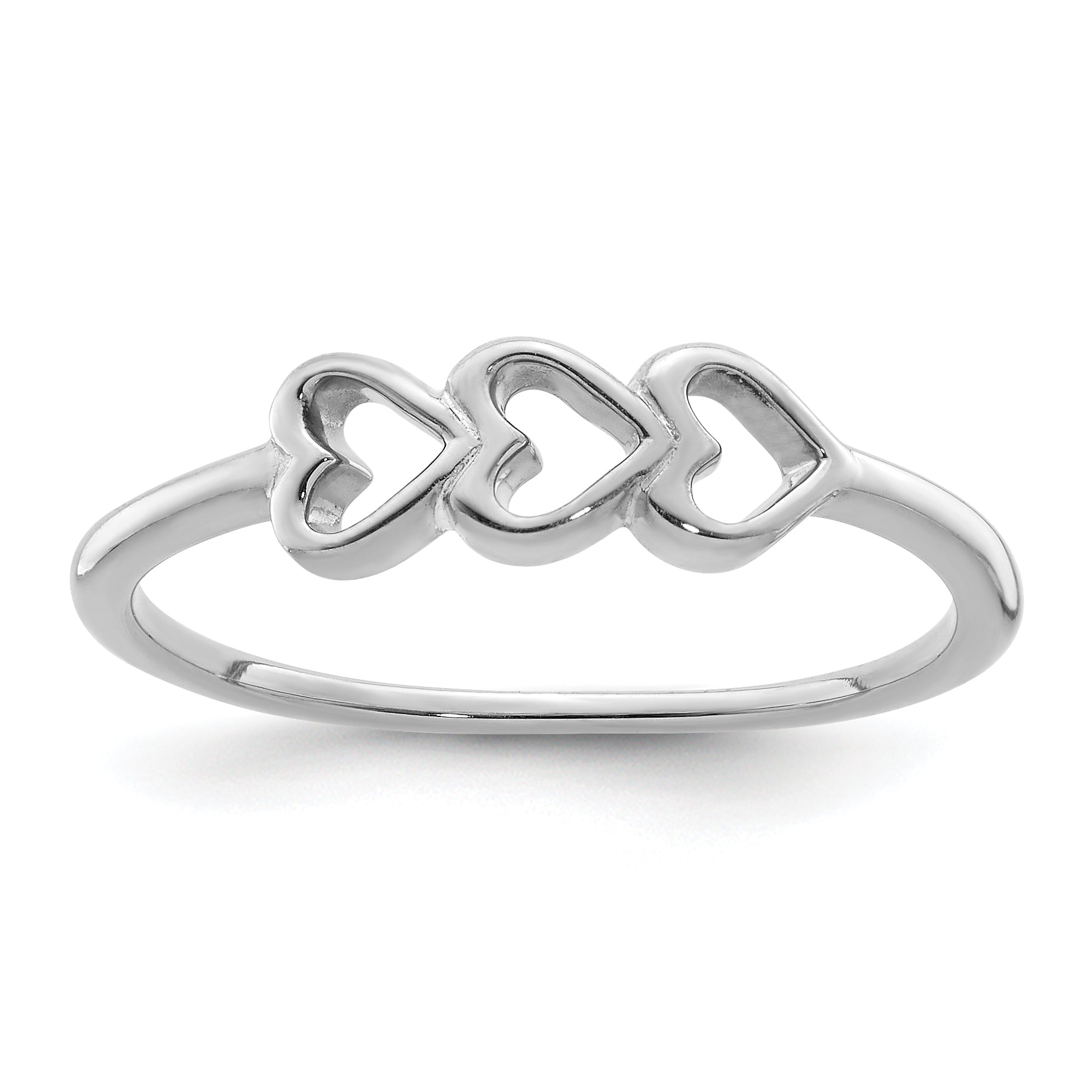Sterling Silver Rhodium Plated Hearts Ring