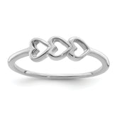Sterling Silver Rhodium Plated Hearts Ring