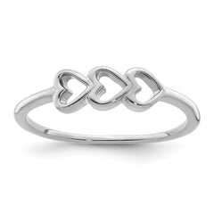 Sterling Silver Rhodium Plated Hearts Ring
