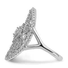 Sterling Silver Rhodium-plated CZ Filigree Oval Ring