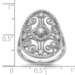 Sterling Silver Rhodium-plated CZ Filigree Oval Ring