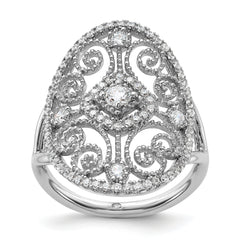 Sterling Silver Rhodium-plated CZ Filigree Oval Ring