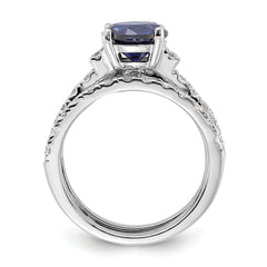 Sterling Silver Rhodium-plated 8mm Blue CZ Engagement Ring and White CZ Wedding Band Set