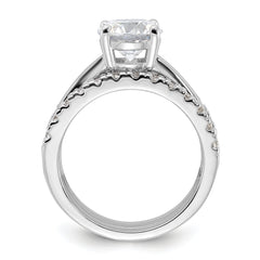 Sterling Silver Rhodium-plated 8mm CZ Solitaire & 2 CZ Bands Set